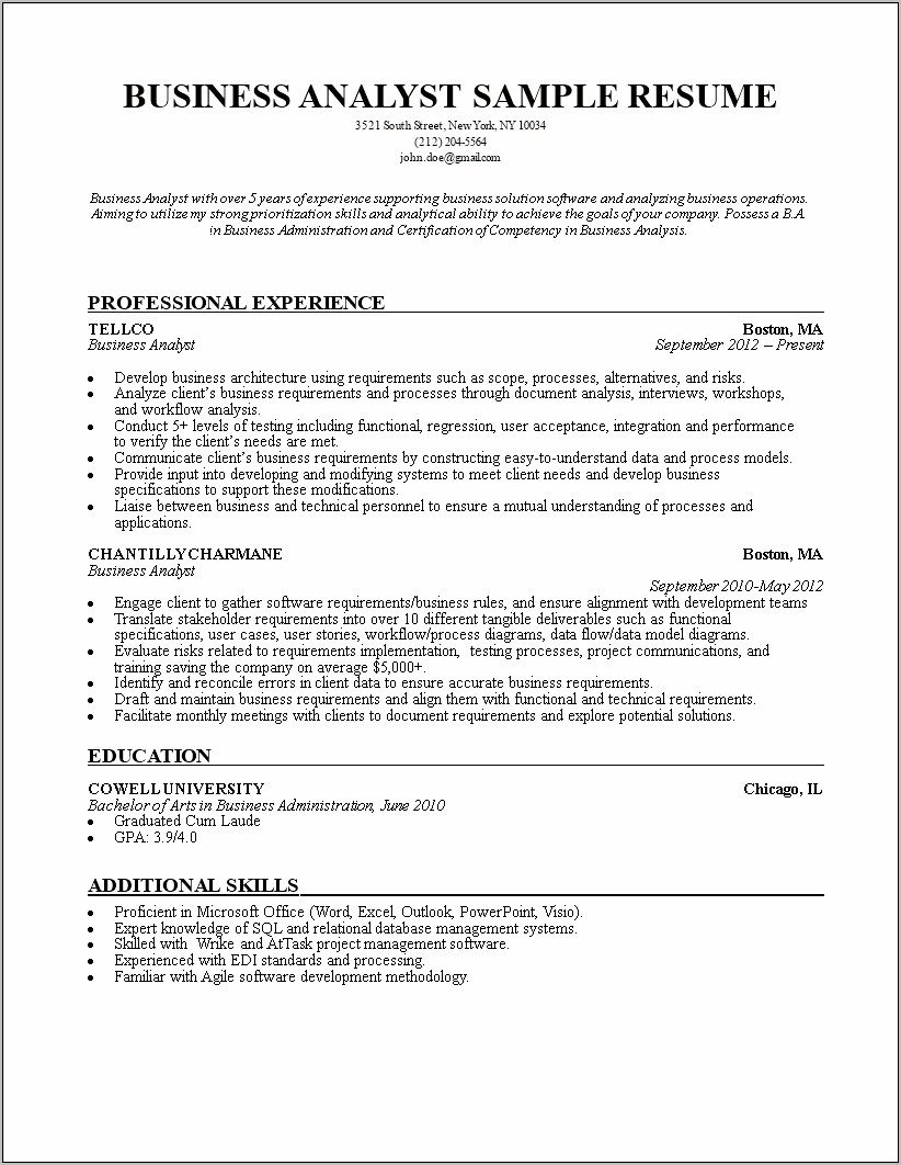 Business Analyst Resume Summary Samples