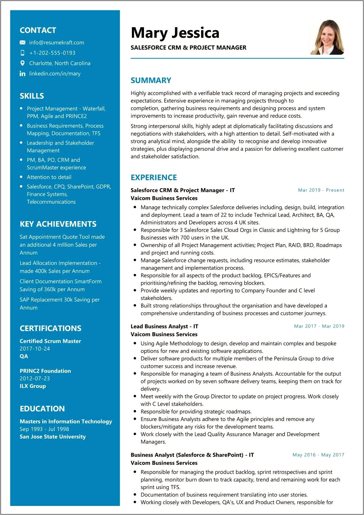 Business Analyst Salesforce Sample Resume