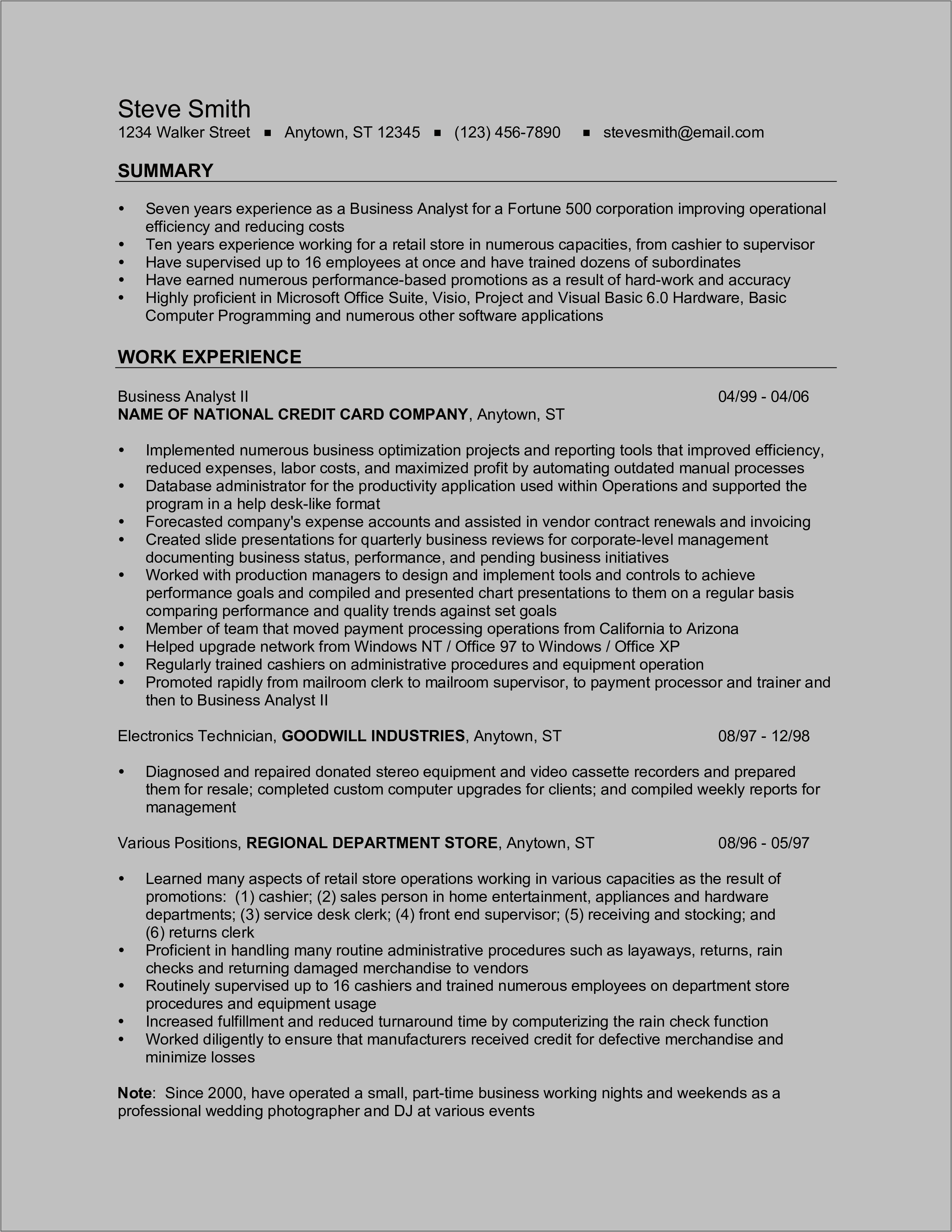 Business Analyst Sample Resume Download