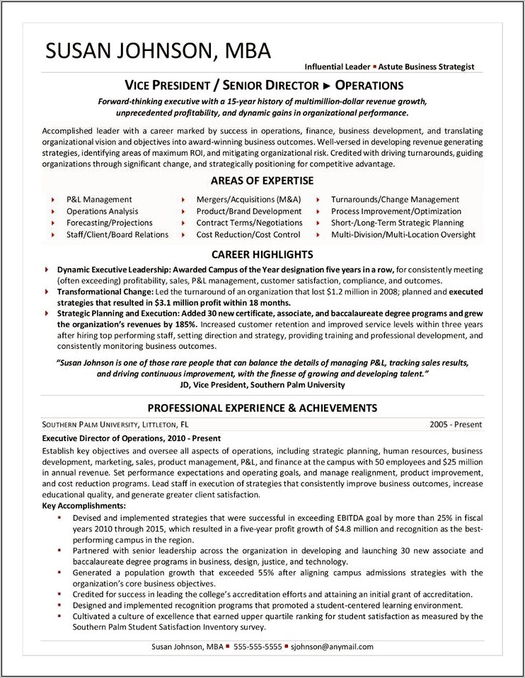 Business Development Executive Resume Objective