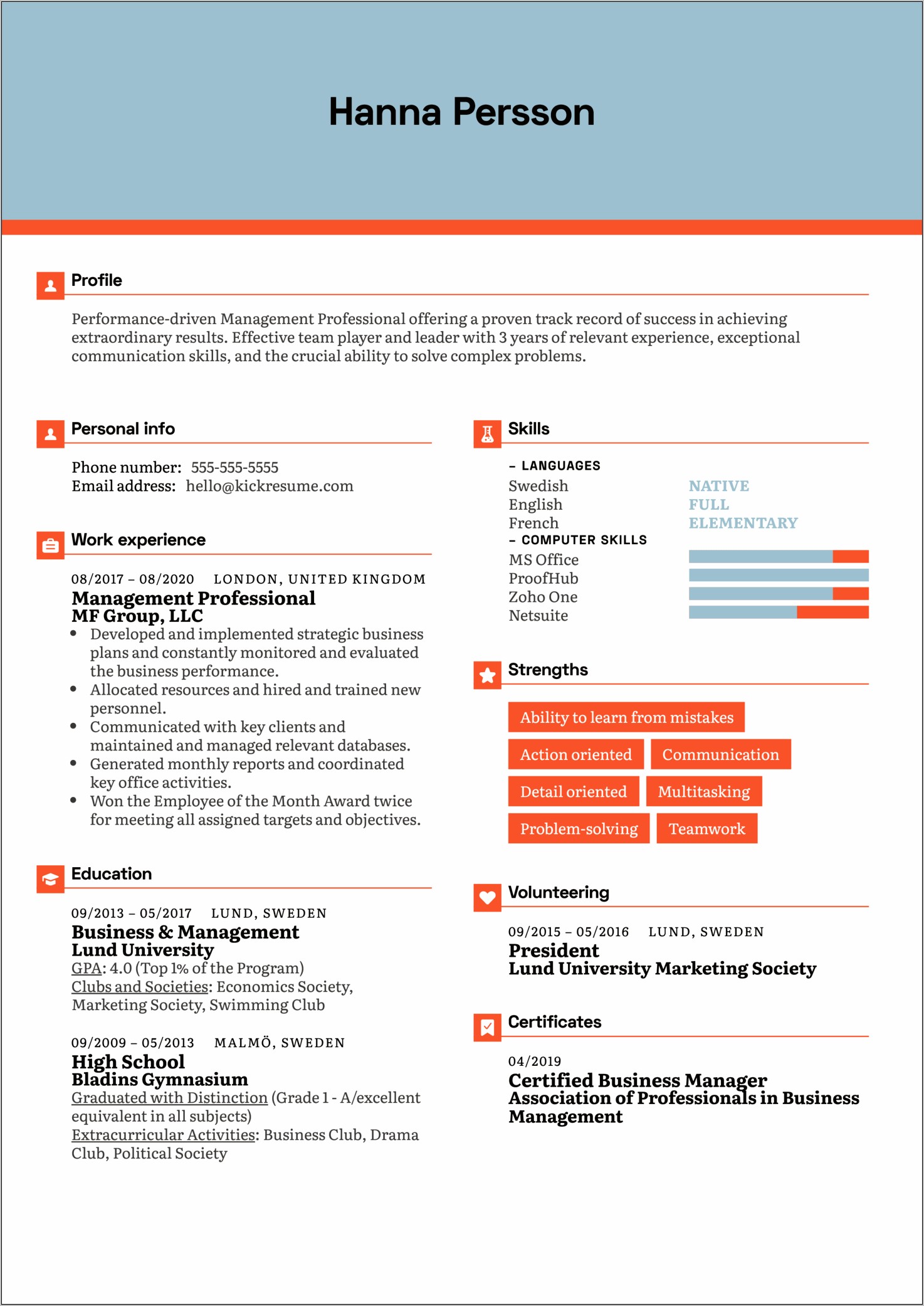 Business Management Professional Resume Examples