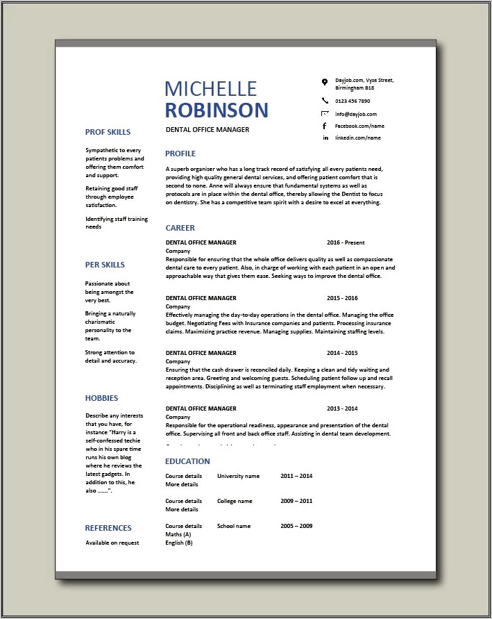 Business Office Manager Sample Resume