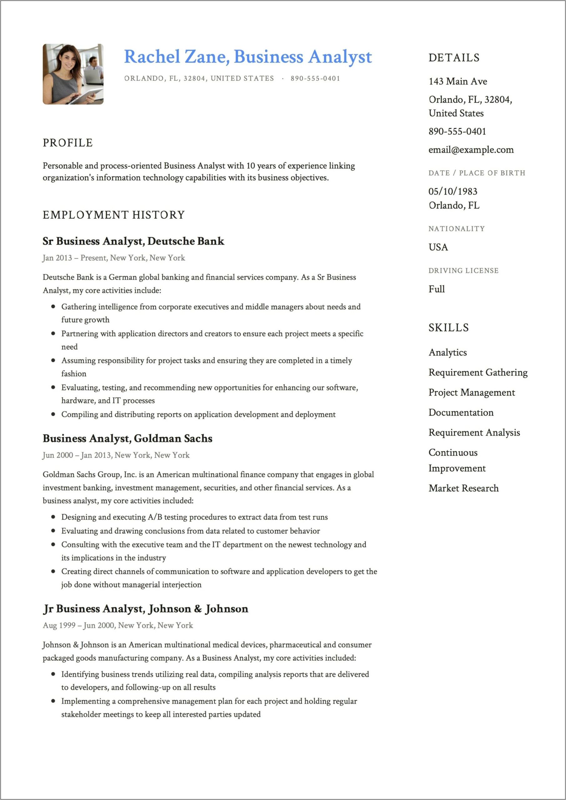 Business System Analyst Sample Resumes