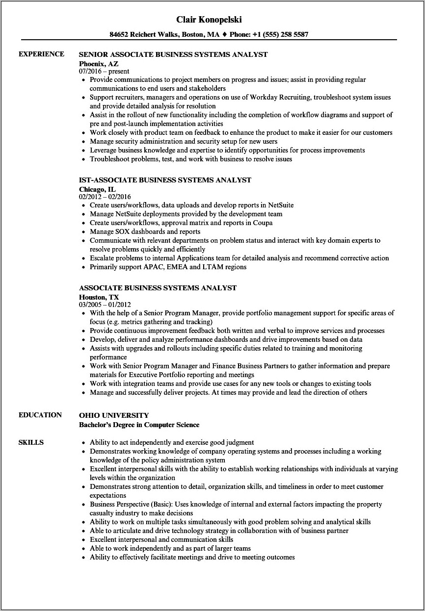 Business Systems Analyst Resume Skills