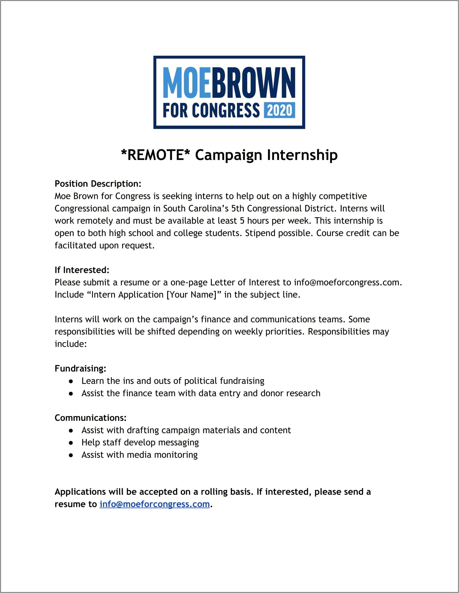 Campaign Intern Job Description Resume
