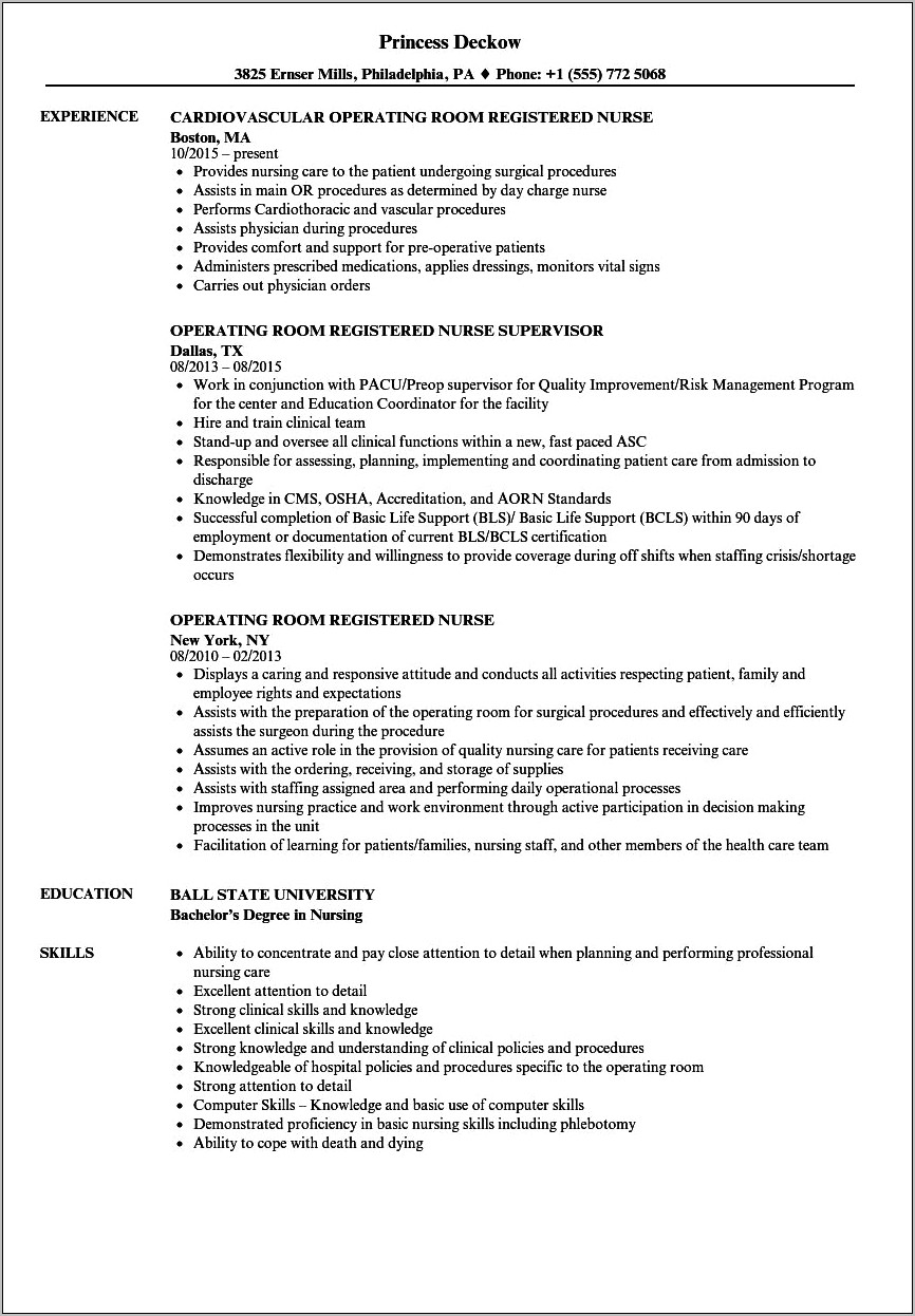 Cardiac Nurse Job Description Resume