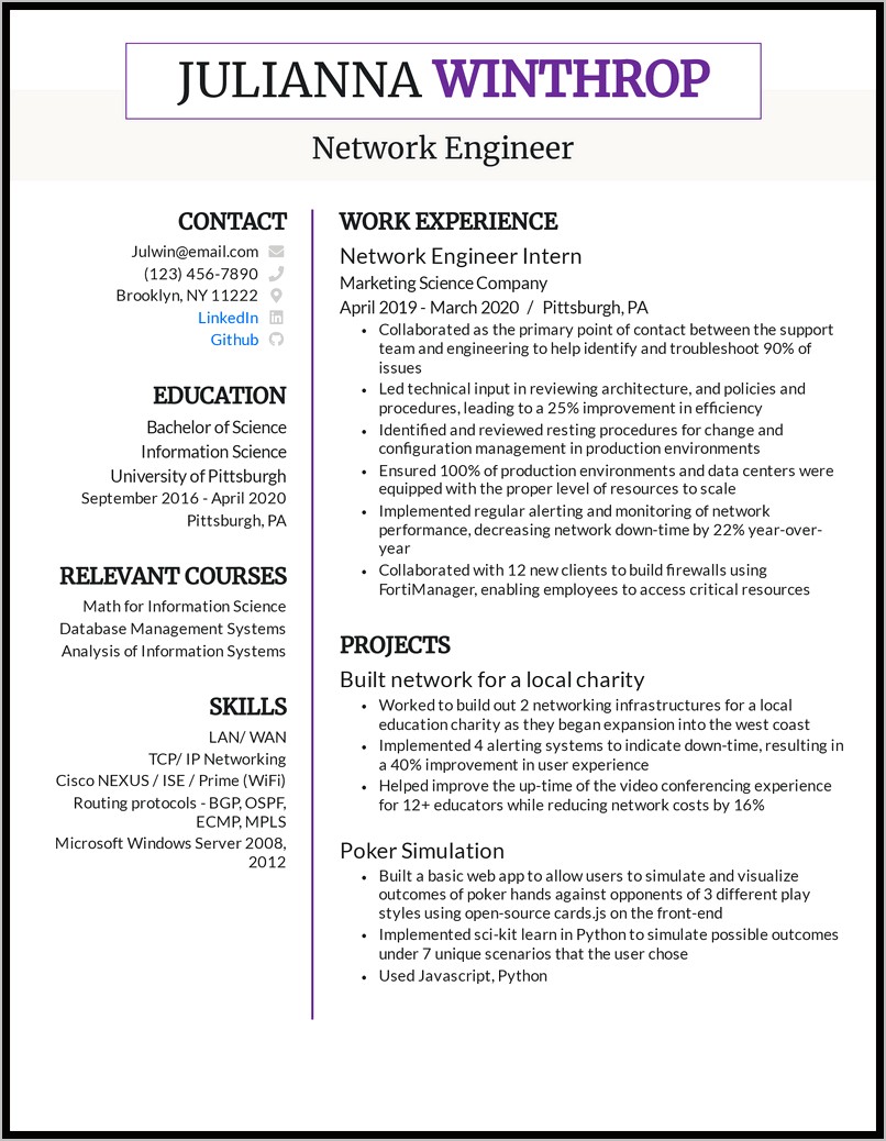 Ccna Sample Resume For Experience