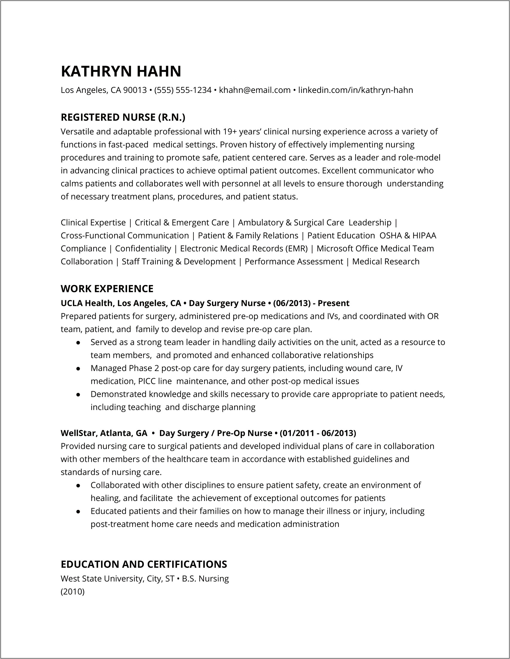 Certifications On Nursing Resume Example