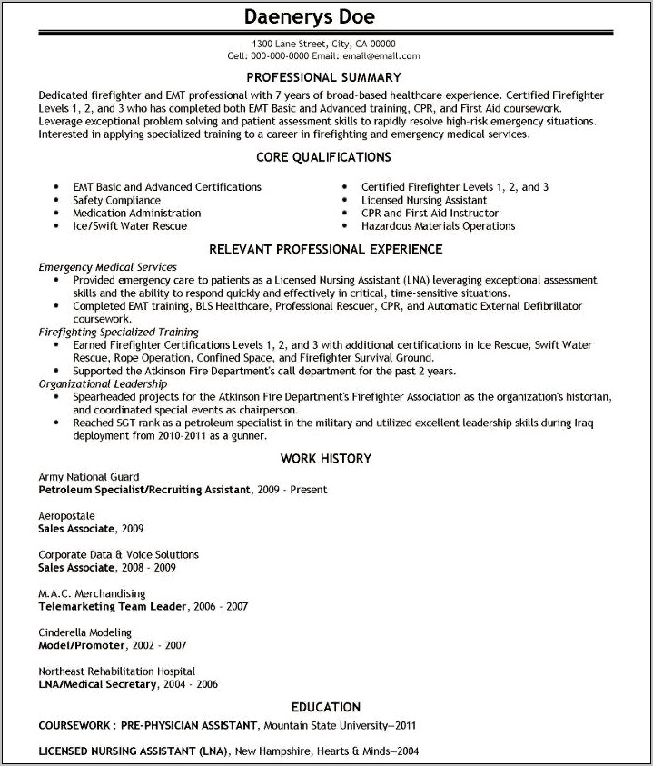 Certified Medical Technician Resume Sample