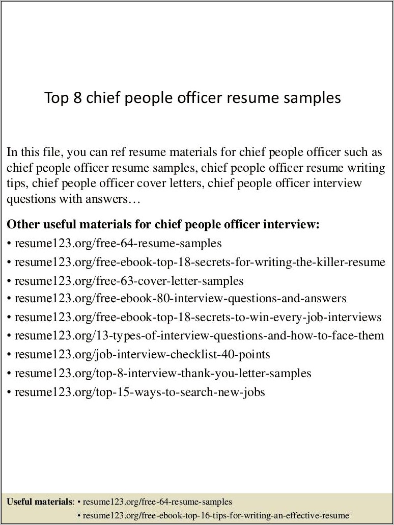 Chief People Officer Resume Sample