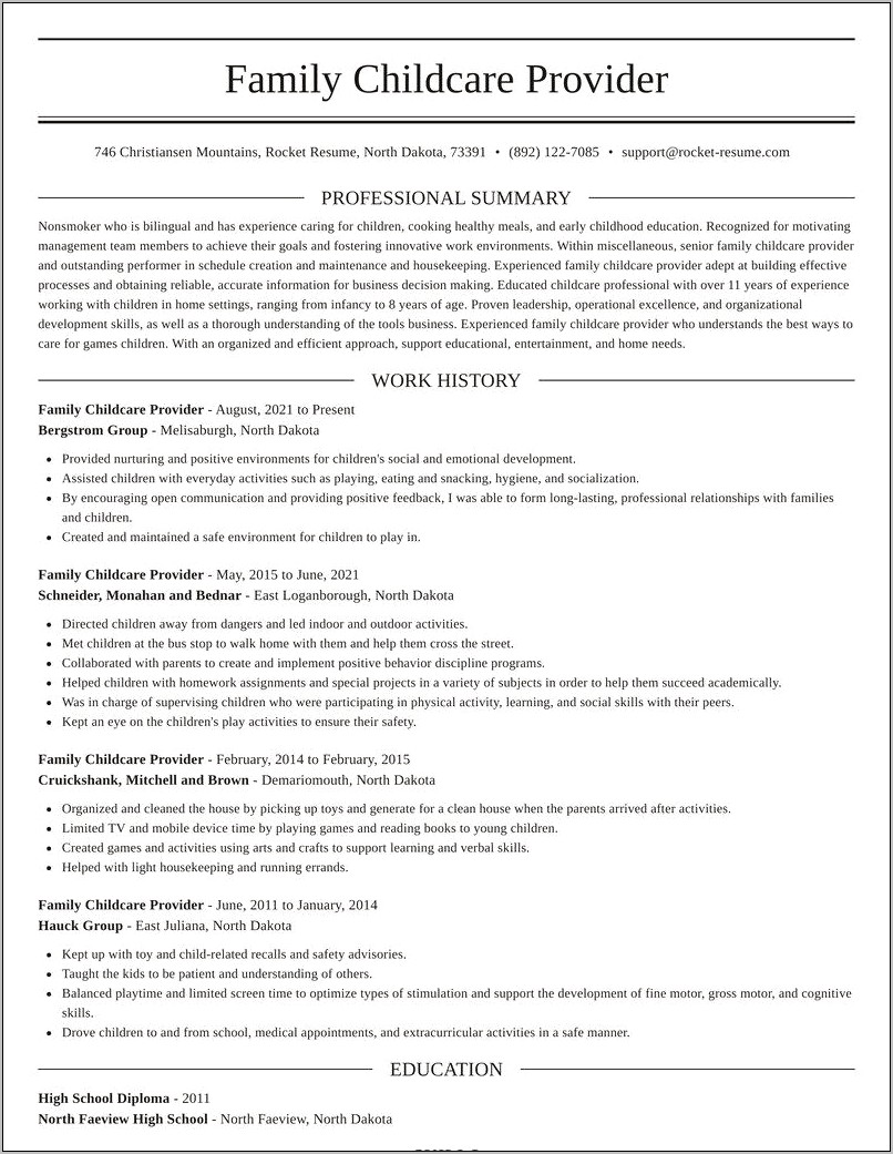 Child Care Provider Resume Examples
