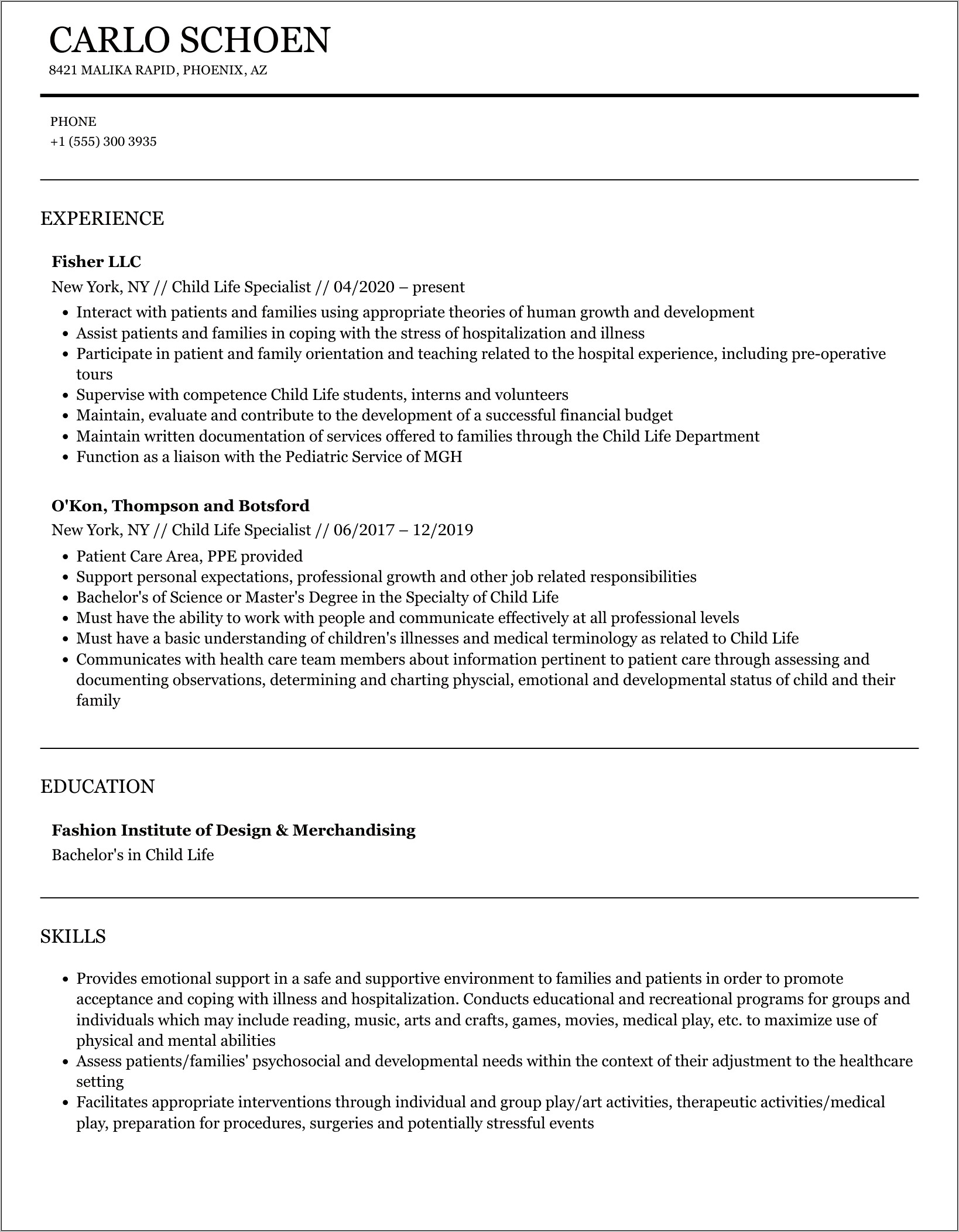 Child Life Specialist Resume Objectives