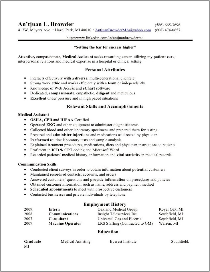 Clinical Medical Assistant Resume Skills