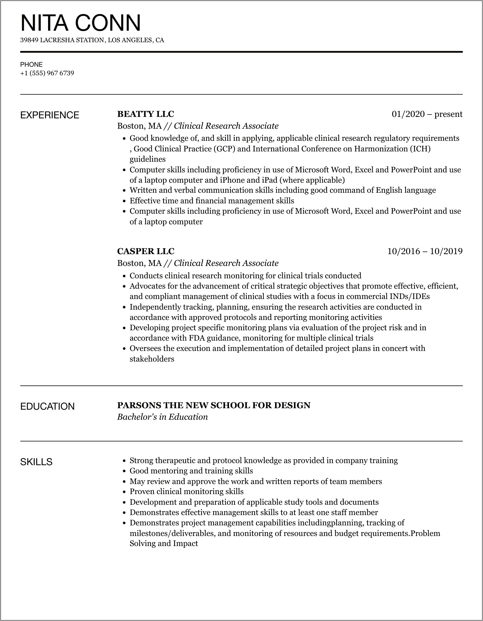 Clinical Research Fresher Job Resume