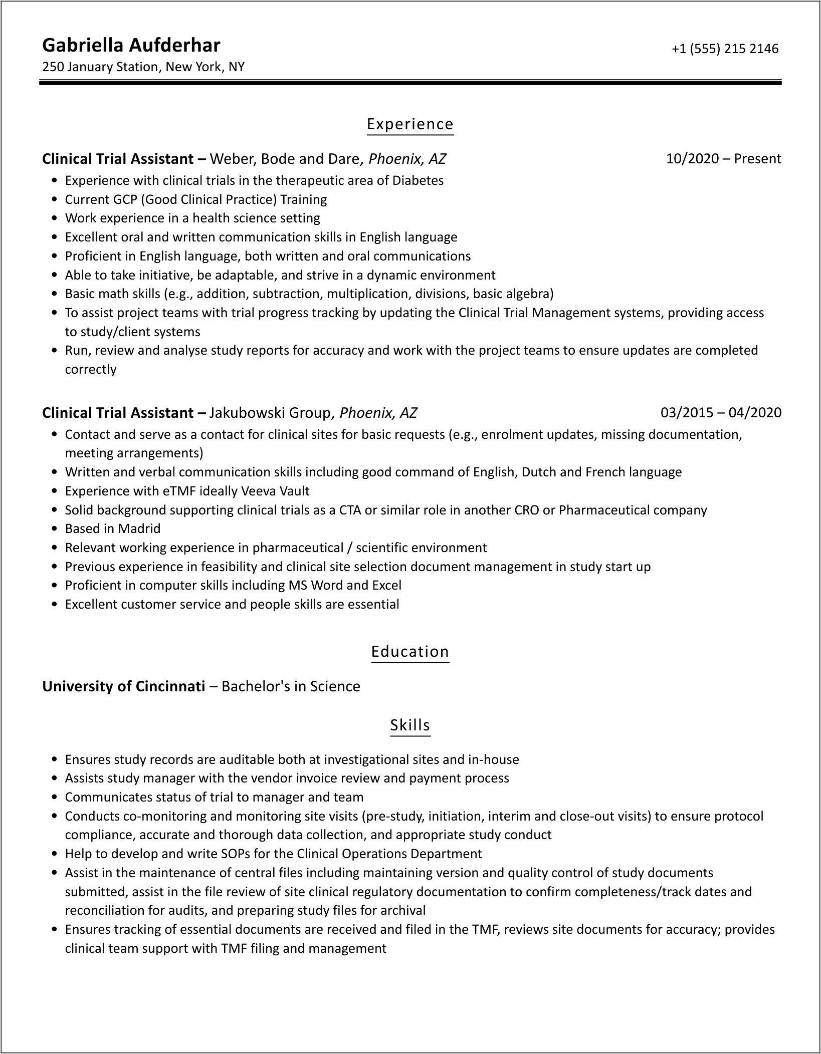 Clinical Trials Assistant Resume Objective