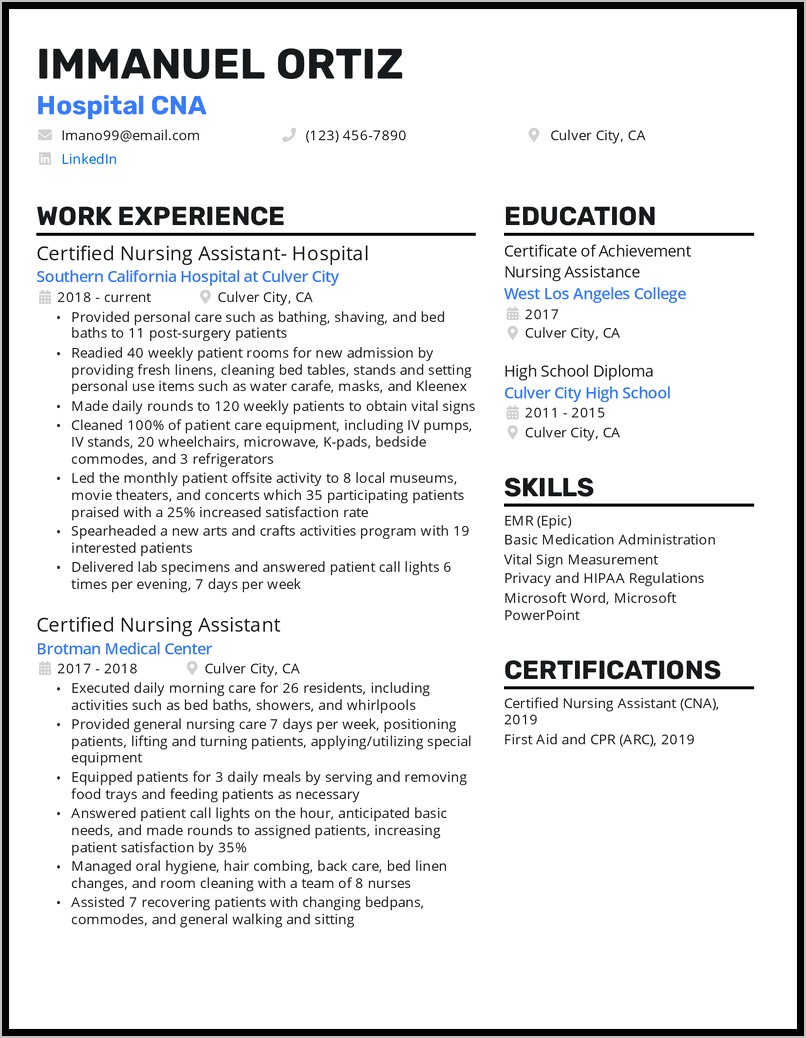 Cna Job Description Resume Examples
