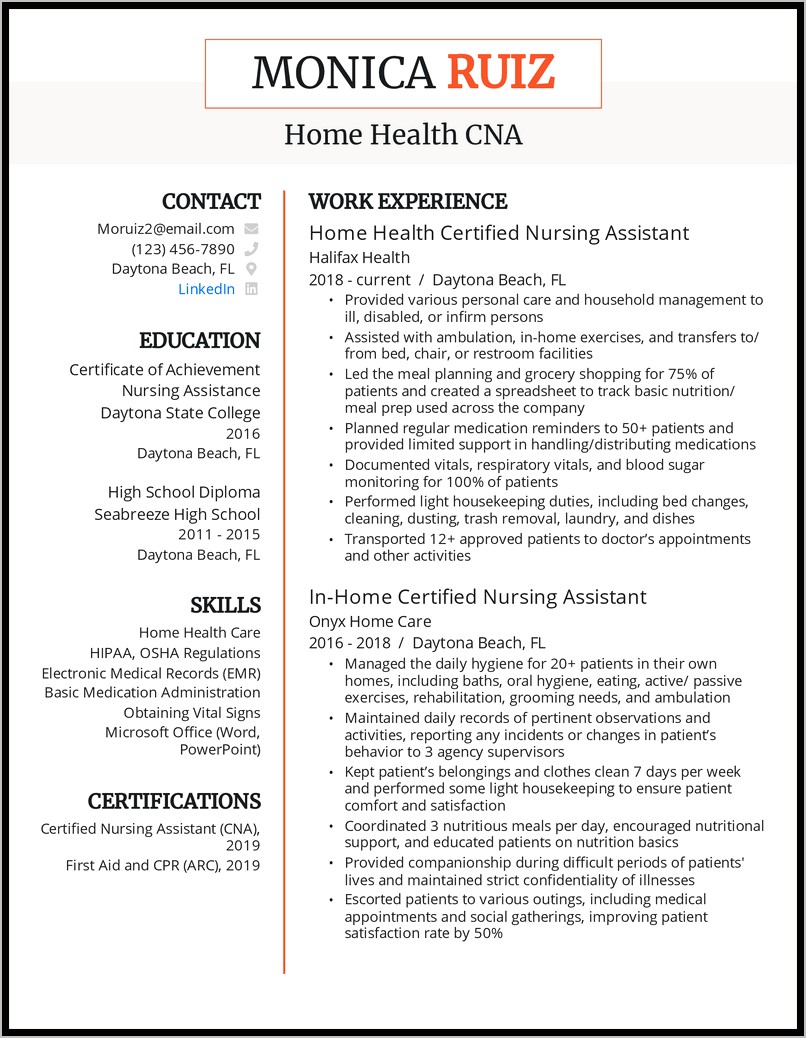 Cna Resume Skilled Nursing Facility