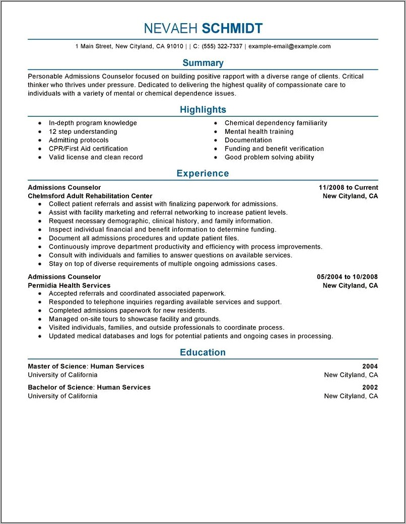 College Admission Counselor Resume Examples