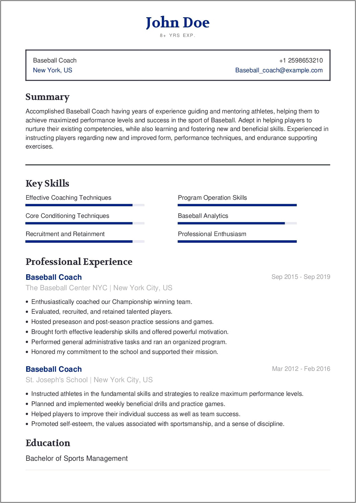 College Baseball Coach Resume Examples