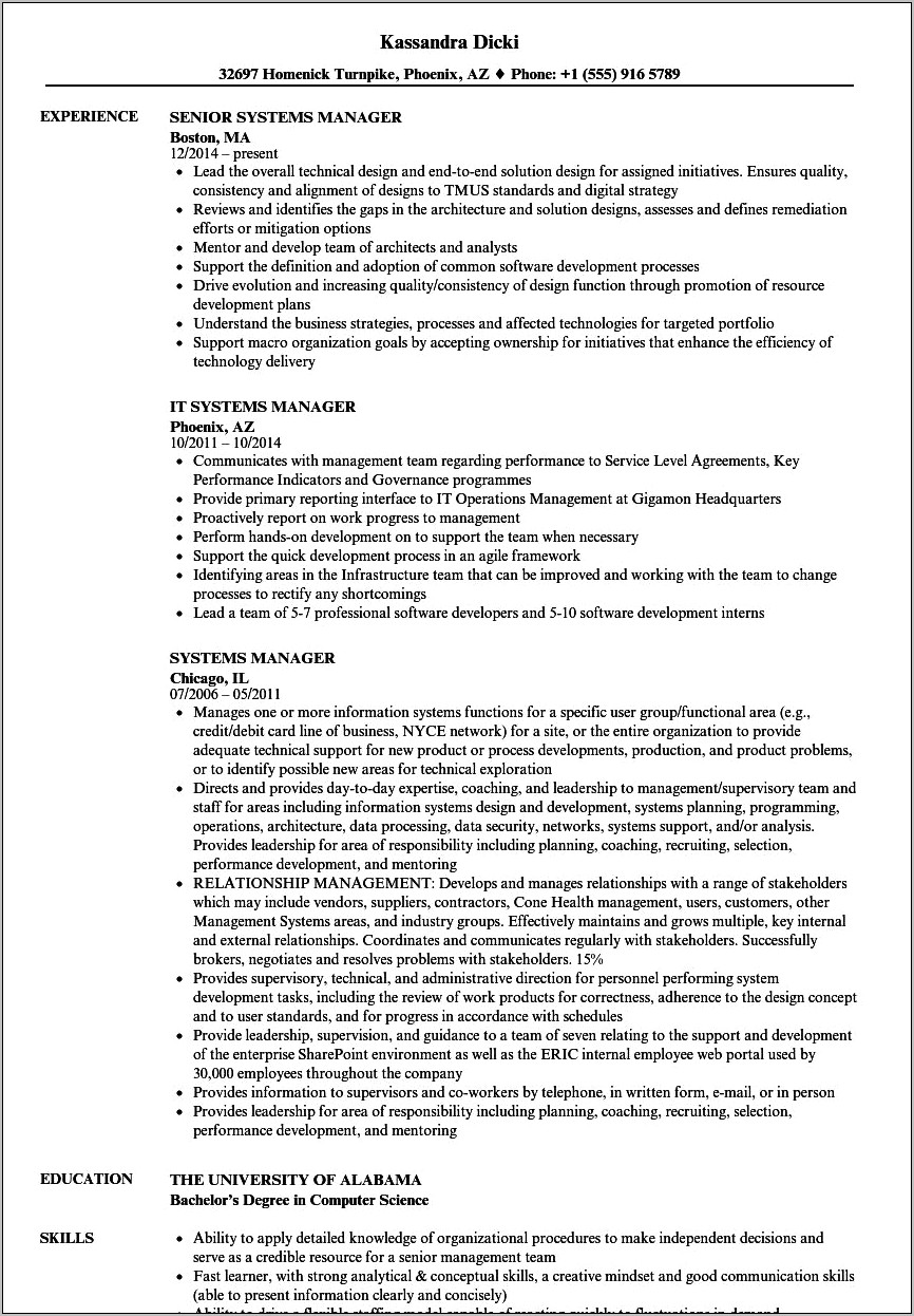Computer Information Systems Manager Resume