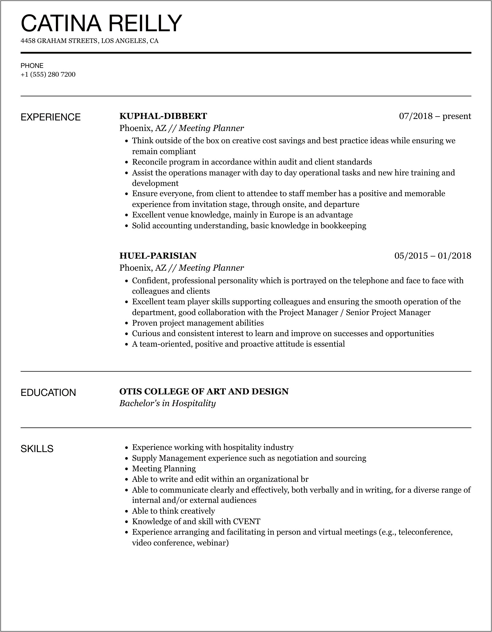 Conference Planning On Resume Skill