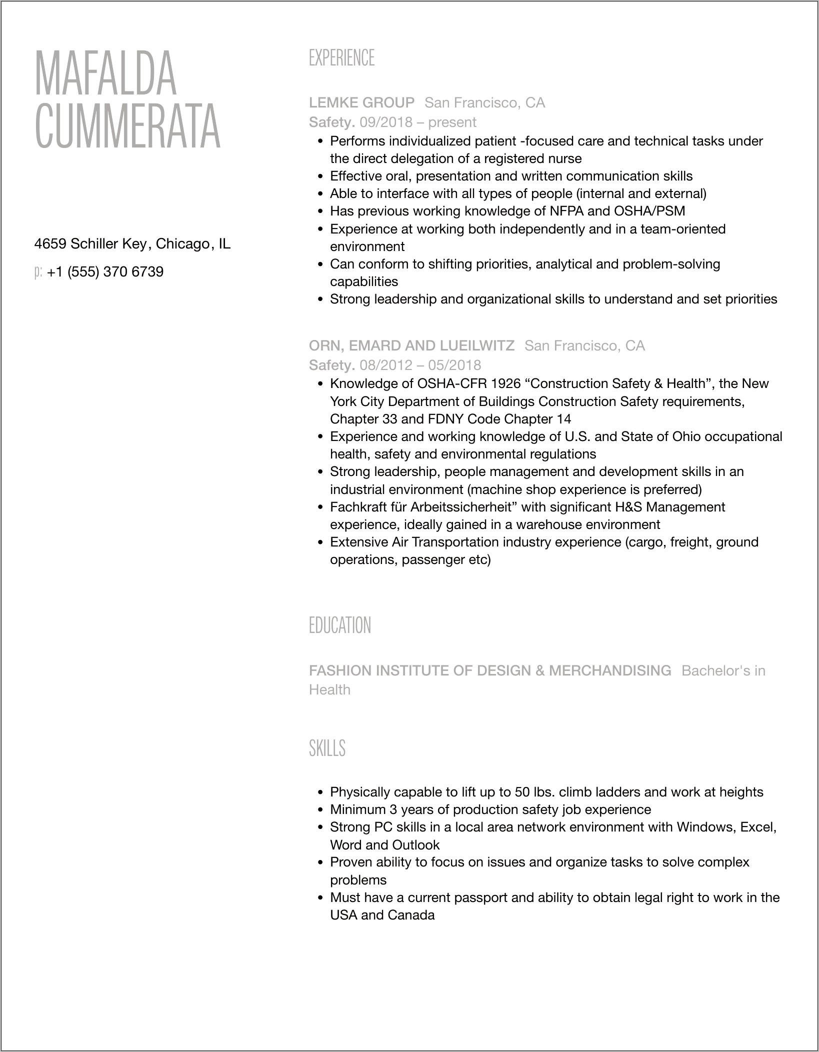Consumer Safety Inspector Resume Samples