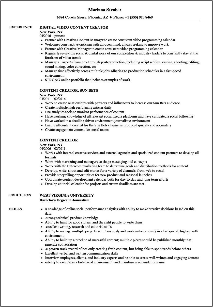 Contents Of Resume For Job