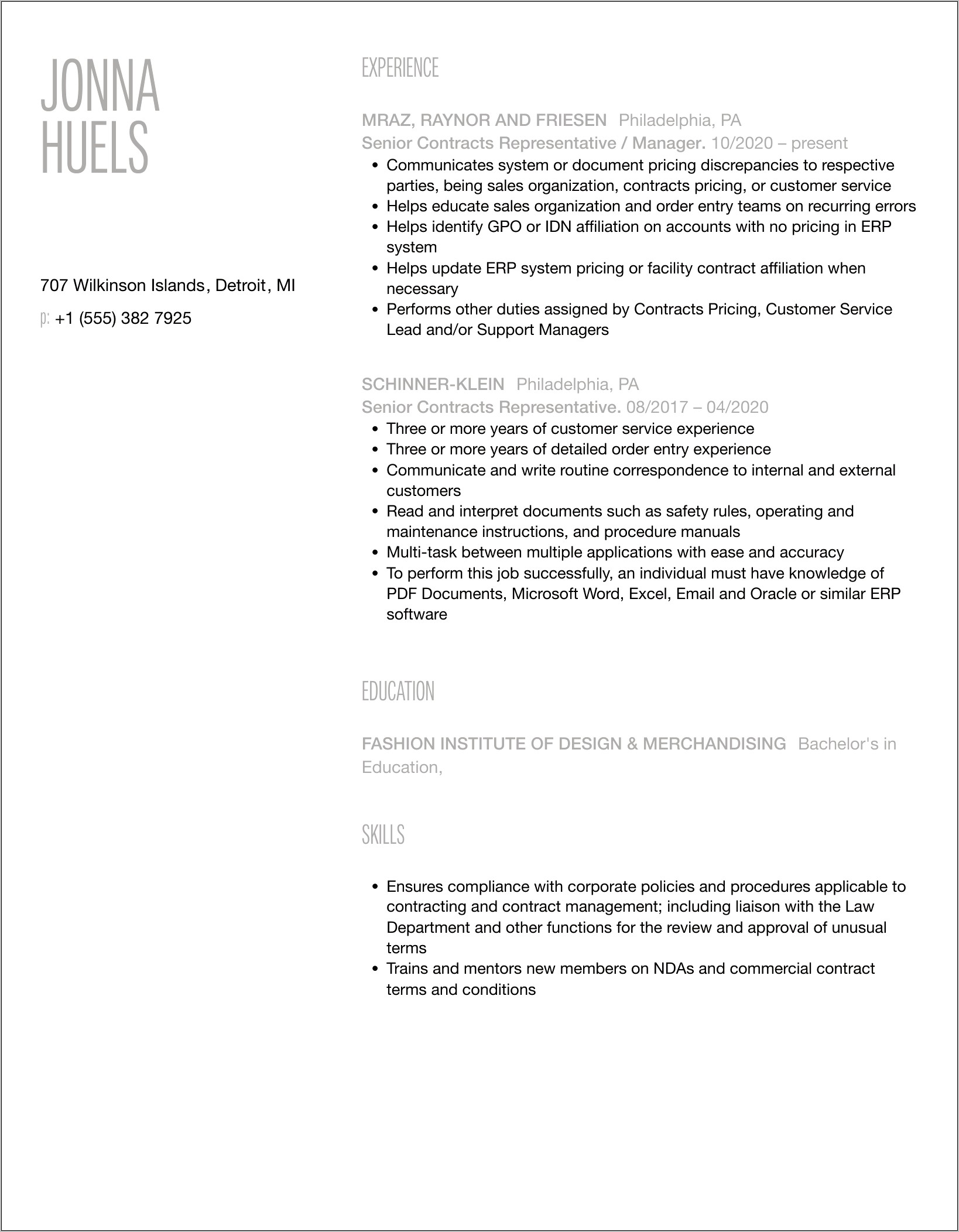 Contracting Officer Representative Resume Sample