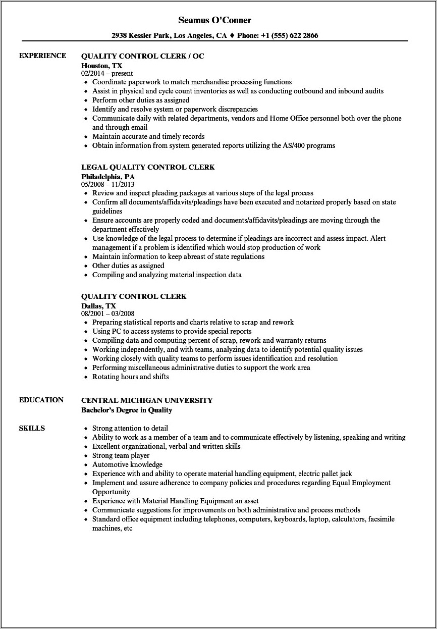 Court Clerk Job Description Resume