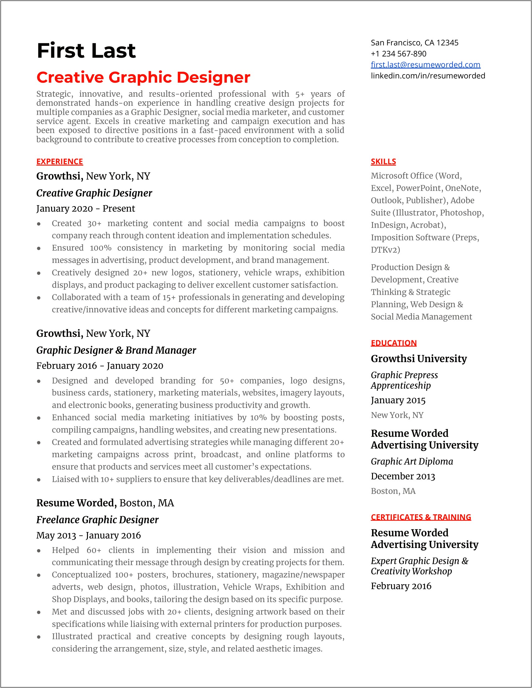 Creative Skills Examples For Resume