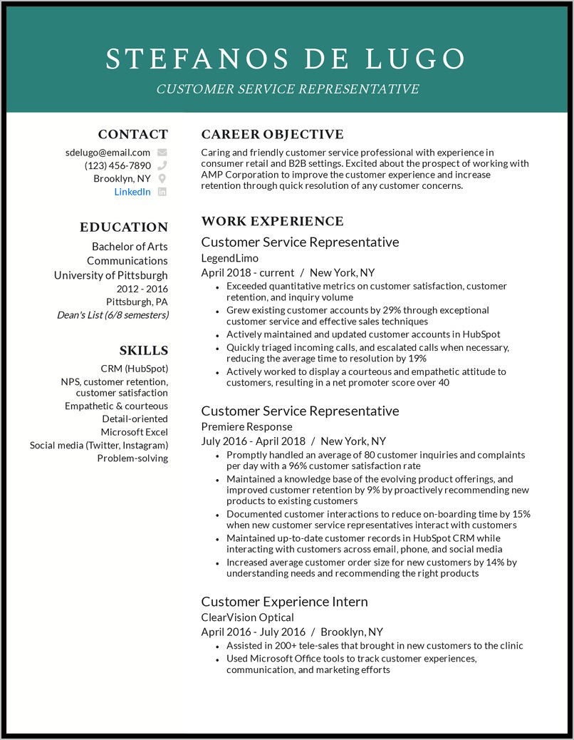 Customer Service Manager Profile Resume