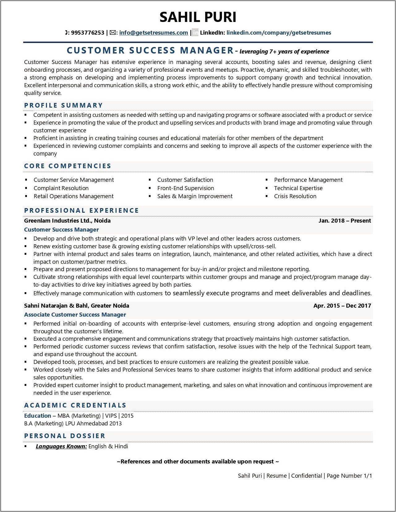 Customer Service Manager Resumes Examples