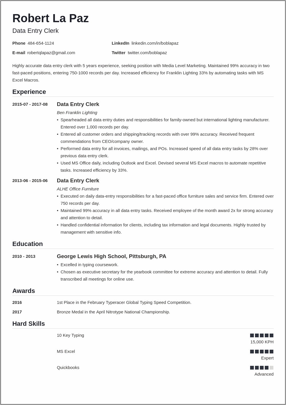 Data Entry Specialist Resume Examples