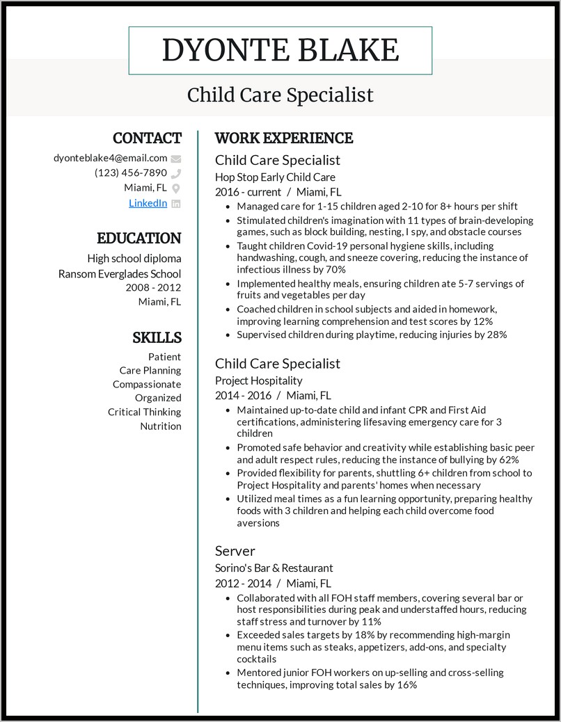 Daycare Provider Skills For Resume