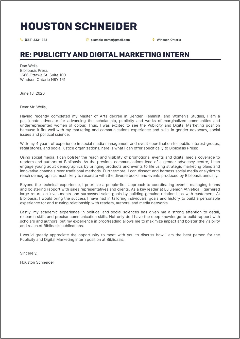 Digital Marketing Internship Resume Sample