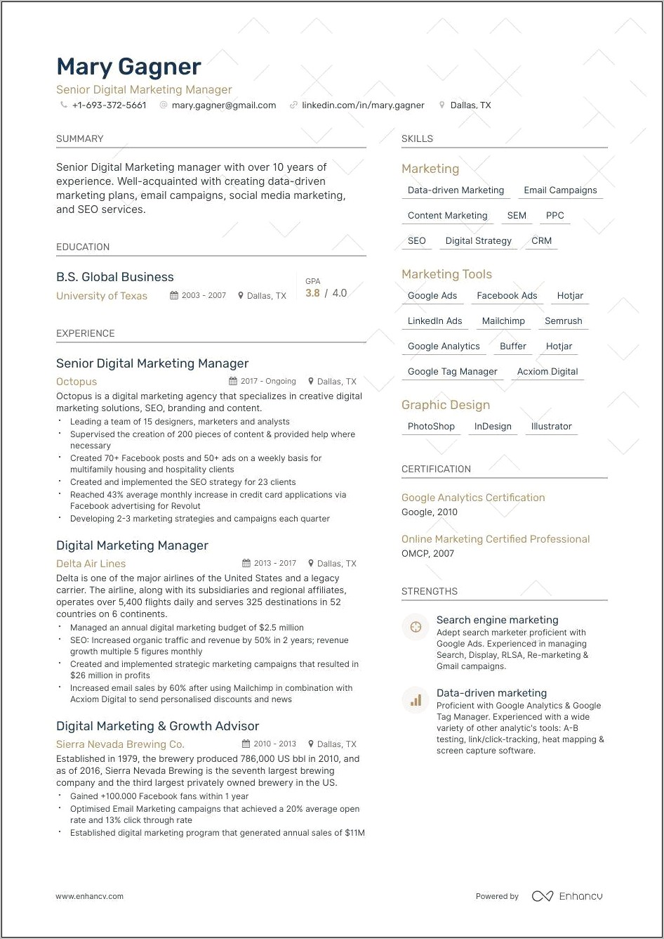 Digital Marketing Resume Skills List