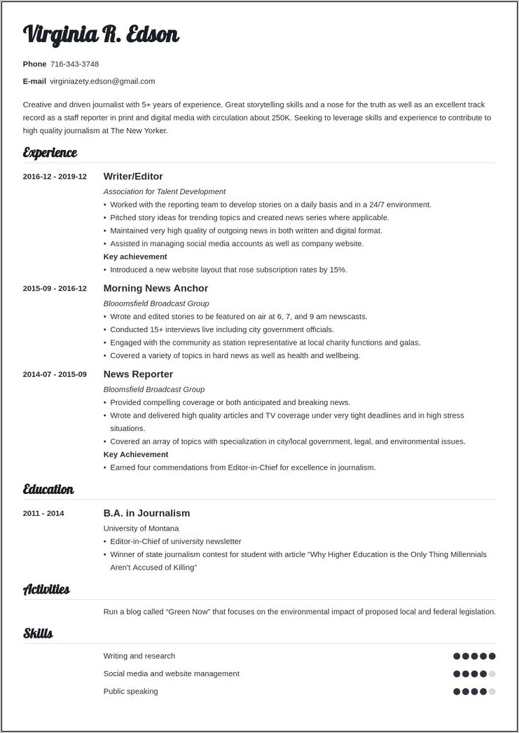 Editor In Chief Resume Examples