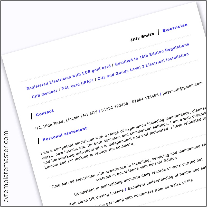 Electrician Resume Format Free Download
