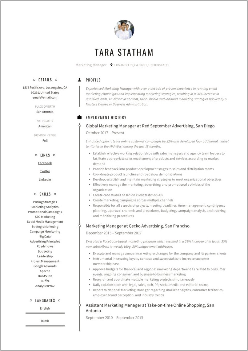 Email Marketing Manager Resume Examples