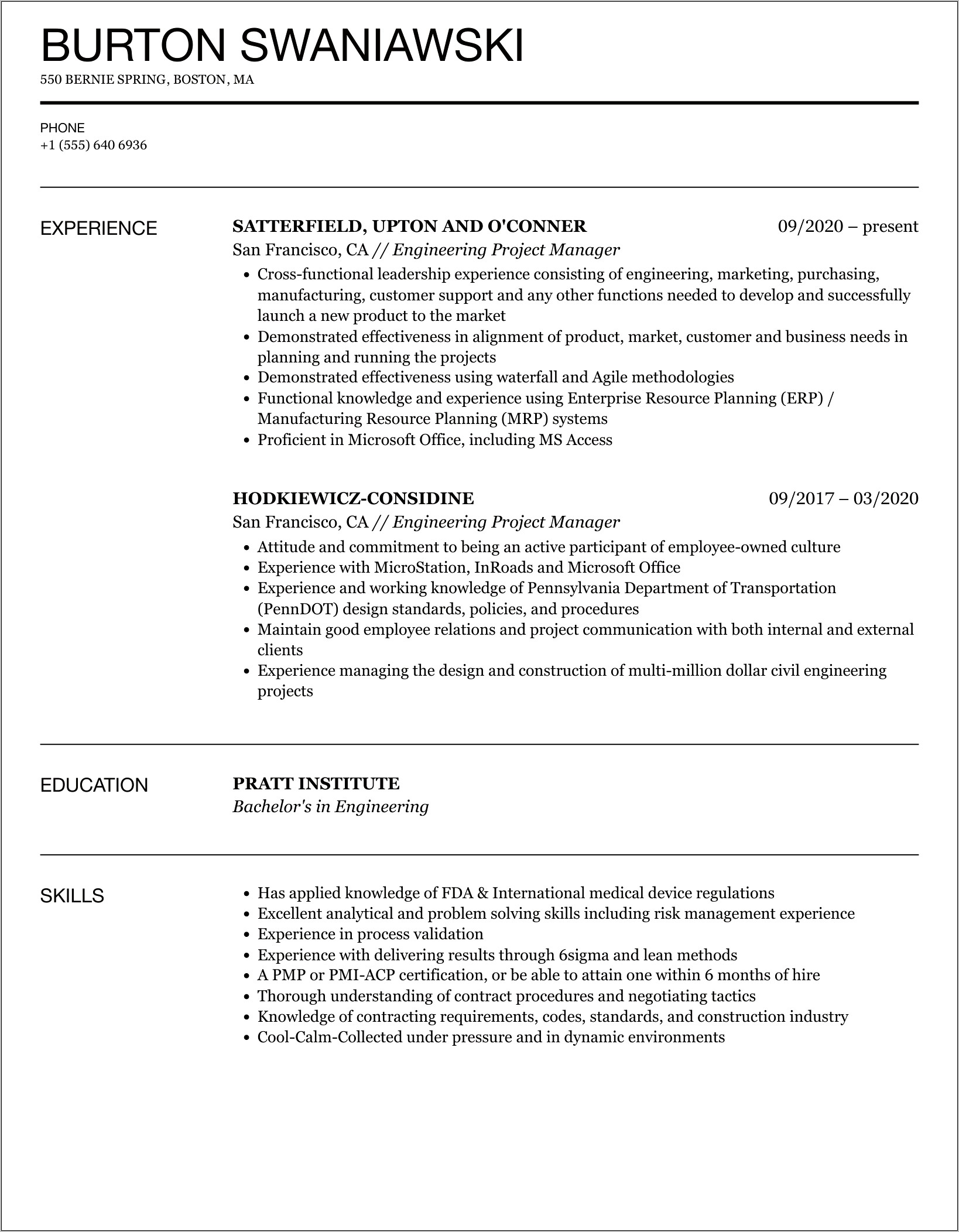 Engineering Project Manager Resume Objective