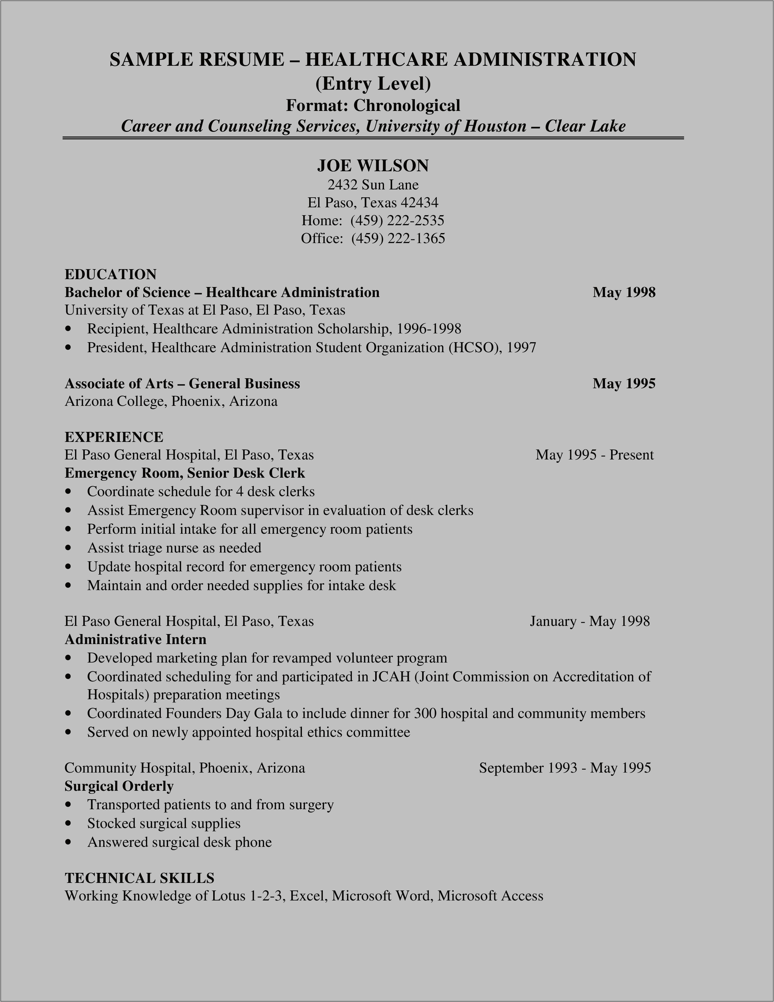Entry Level Healthcare Job Resume