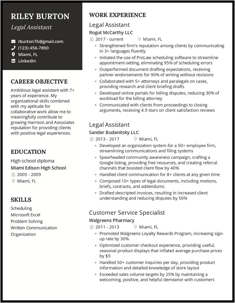 Entry Level Paralegal Resume Examples