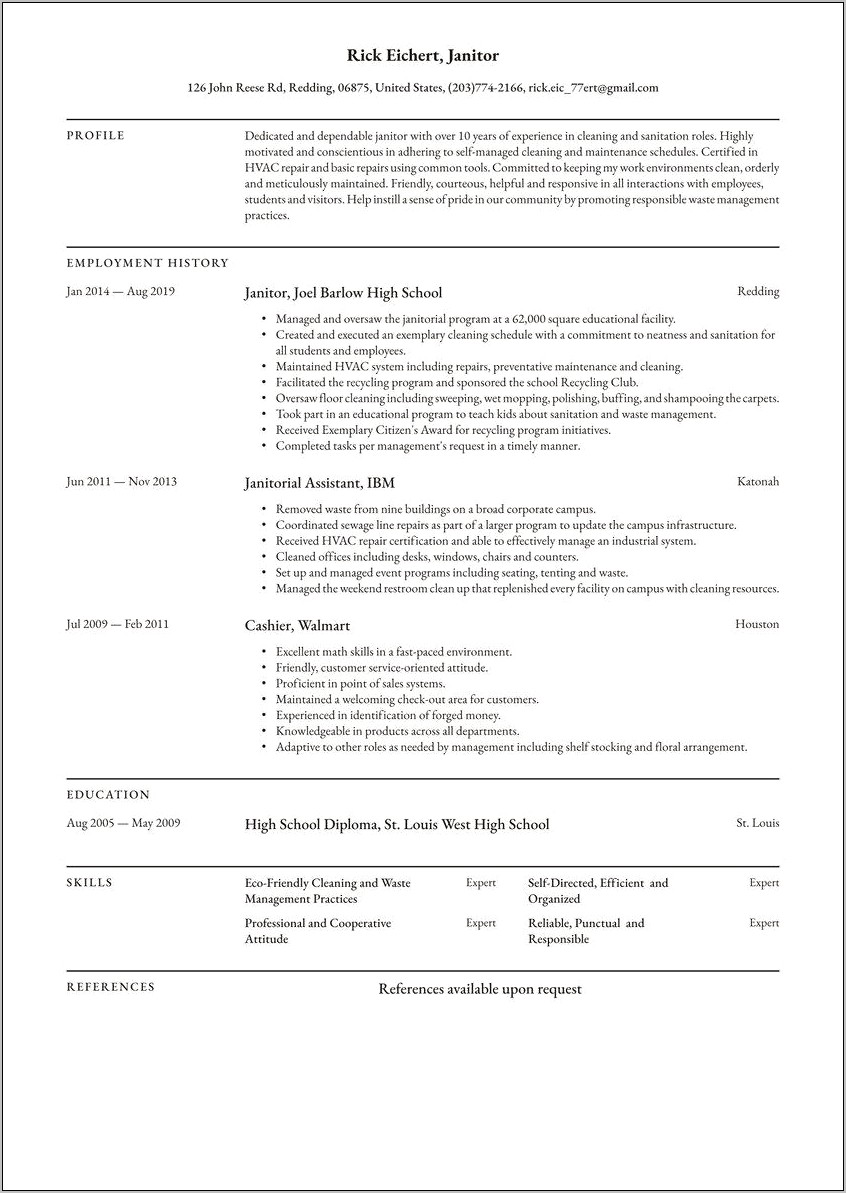 Event Cleaning Staff Resume Sample
