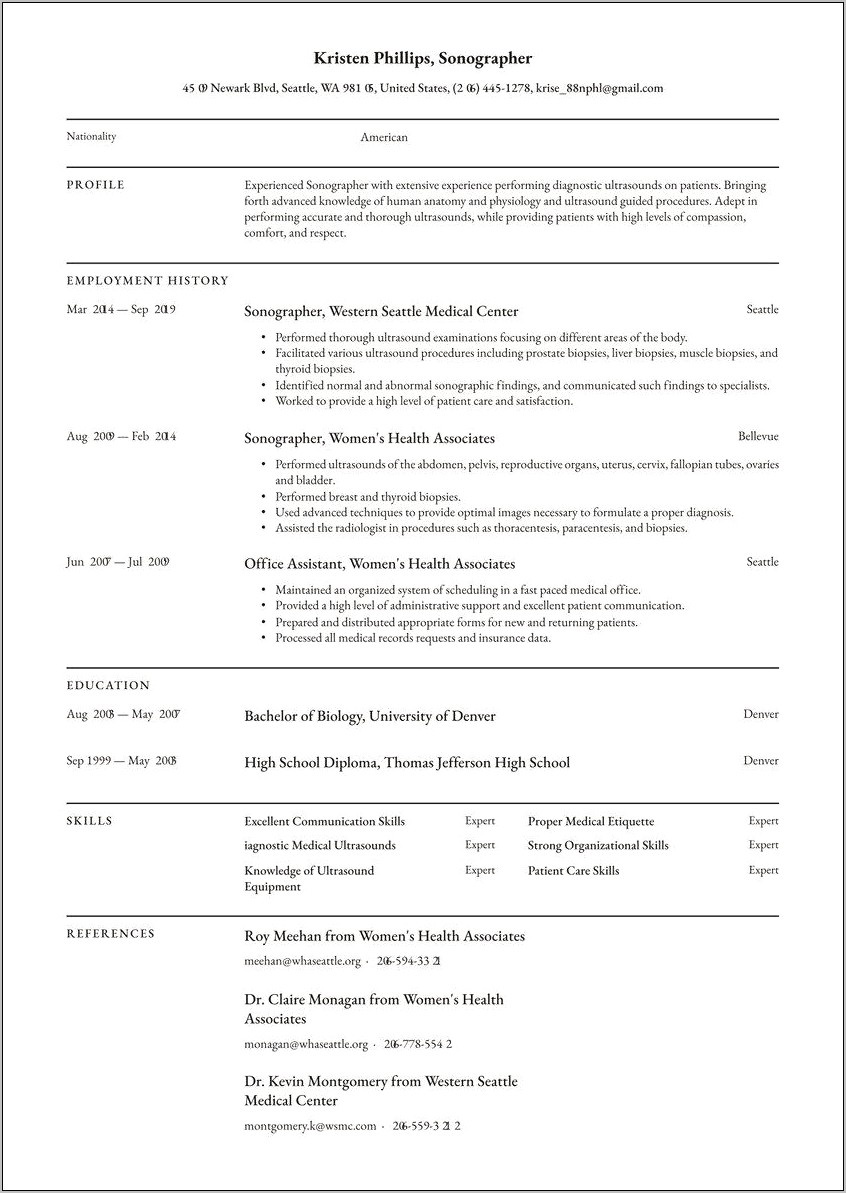 Example Of A Sonographer Resume