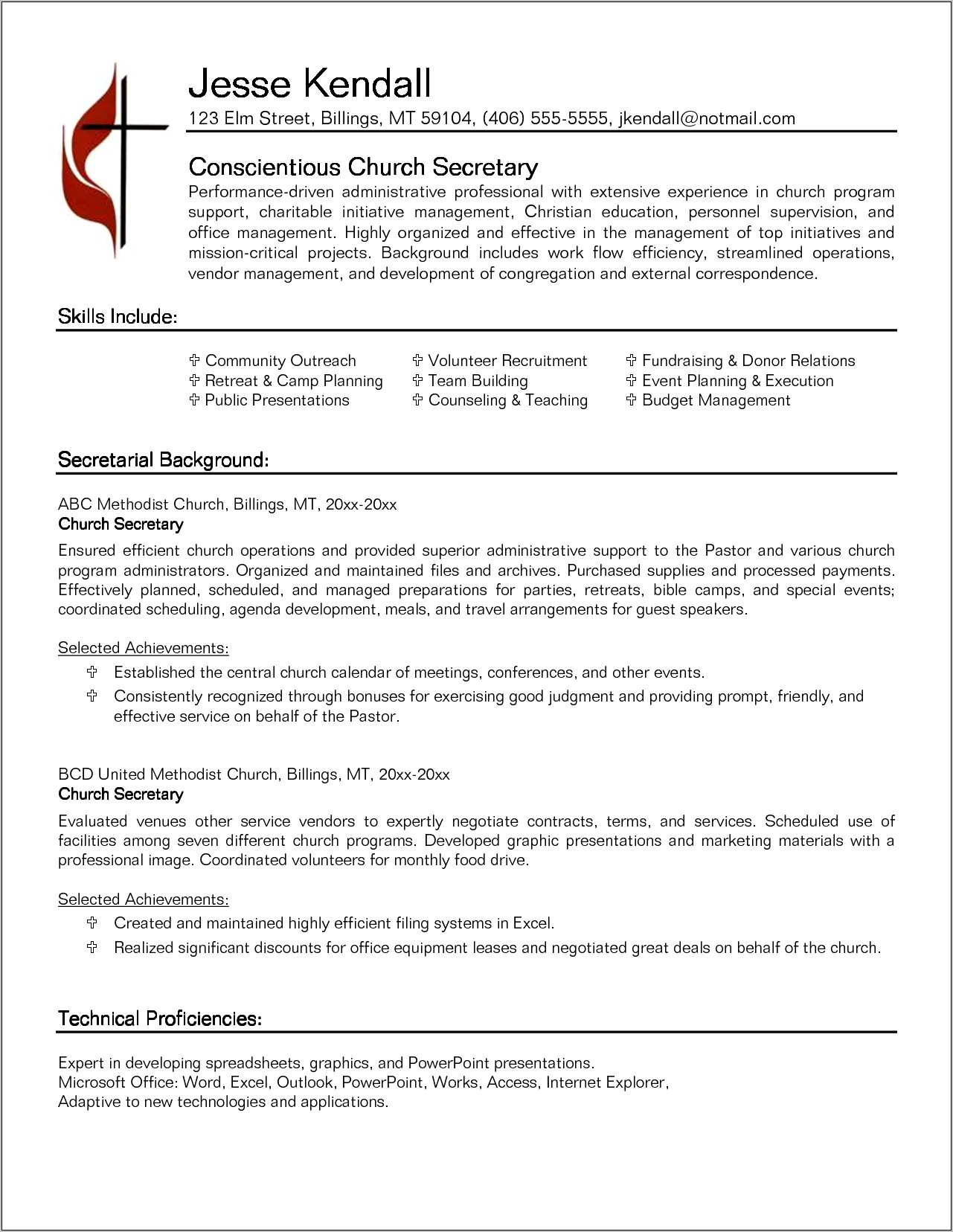 Example Of Church Secretary Resume