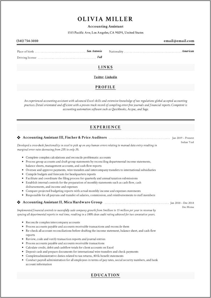 Example Of Financial Specialist Resume