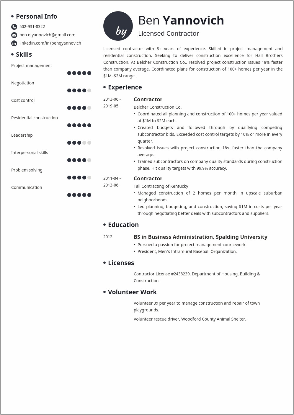 Example Of General Contractor Resume