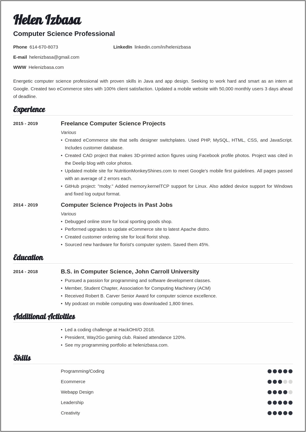 Example Of Internship Resume Objective