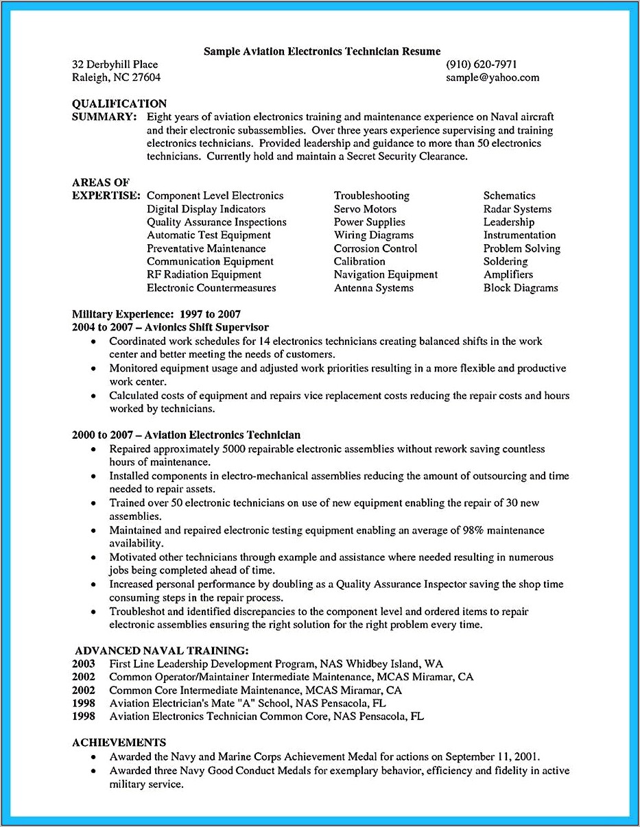 Example Of Military Resume Navy