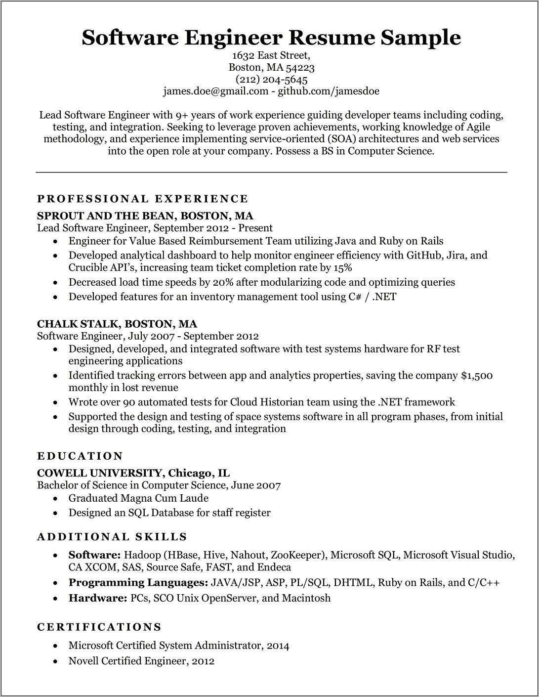 Example Of Resume Software Tester